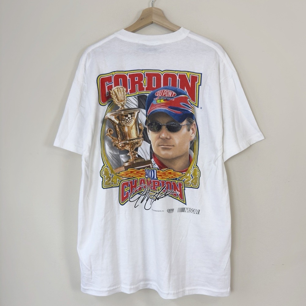 Vintage Y2k NASCAR Jeff Gordan Racing Graphic Art White Tee Shirt - M/L